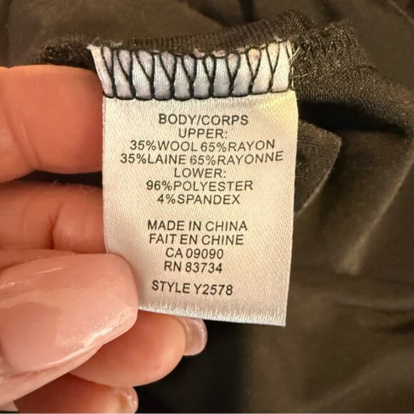 Black Long Sleeve Midi Dress Wool Bodice Horse Bit Buckle Detail Zipper Raw Hem - Picture 11 of 11